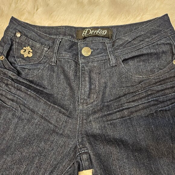 Dereon Women's Blue Dark Wash Skinny Legs Gem Embellished Pockets Jeans 5/6 - Picture 10 of 11